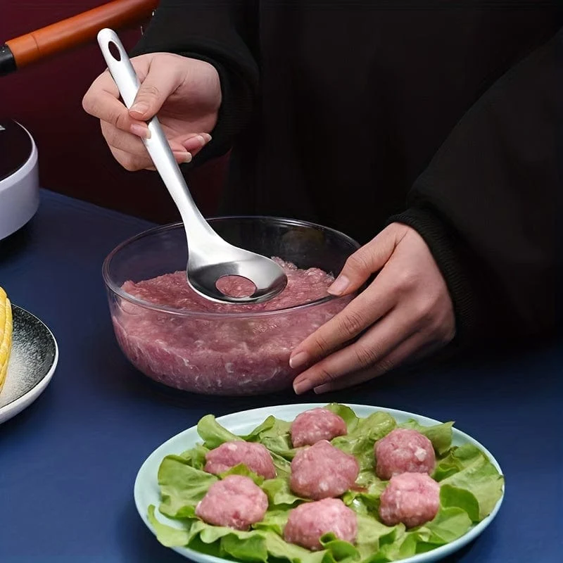 1 Stück Fleischbällchenformer aus Edelstahl, Fleischbällchenlöffel, antihaftbeschichteter Fleischbällchenformer mit langem Griff, Fleischbällchenformer geeignet für Familienrestaurants, Geschirr