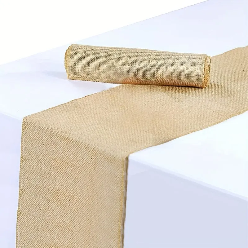 1 Stück, rustikaler Sackleinen-Tischläufer, natürliches Leinenmaterial, einfacher Tischläufer im Landhausstil für Bauernhofpartys und Zusammenkünfte im Freien, ideal für Esstischdekoration und Volksdekoration