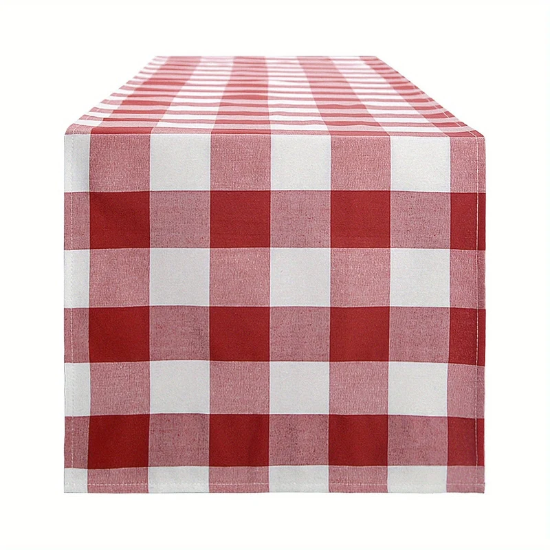 1 Stück roter und weißer Gingham-Tischläufer, 13 x 72 cm großer roter Büffelkaro-Tischdeckenläufer für rustikales Bauernhaus, patriotische Weihnachtshochzeit, Picknick, Camping, Party, Tischdekoration im Freien