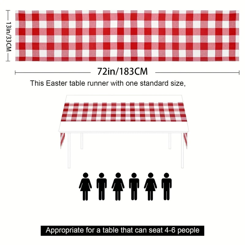 1 Stück roter und weißer Gingham-Tischläufer, 13 x 72 cm großer roter Büffelkaro-Tischdeckenläufer für rustikales Bauernhaus, patriotische Weihnachtshochzeit, Picknick, Camping, Party, Tischdekoration im Freien