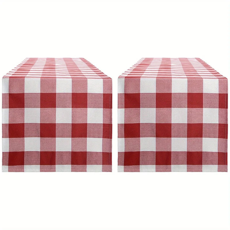 1 Stück roter und weißer Gingham-Tischläufer, 13 x 72 cm großer roter Büffelkaro-Tischdeckenläufer für rustikales Bauernhaus, patriotische Weihnachtshochzeit, Picknick, Camping, Party, Tischdekoration im Freien