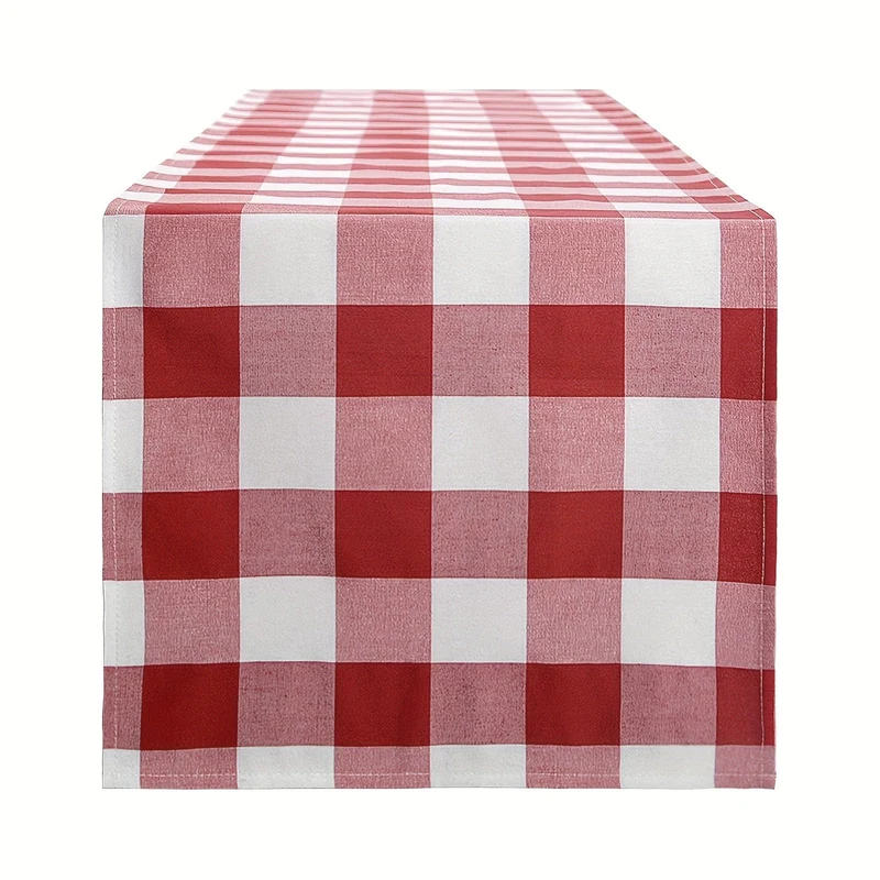 1 Stück roter und weißer Gingham-Tischläufer, 13 x 72 cm großer roter Büffelkaro-Tischdeckenläufer für rustikales Bauernhaus, patriotische Weihnachtshochzeit, Picknick, Camping, Party, Tischdekoration im Freien