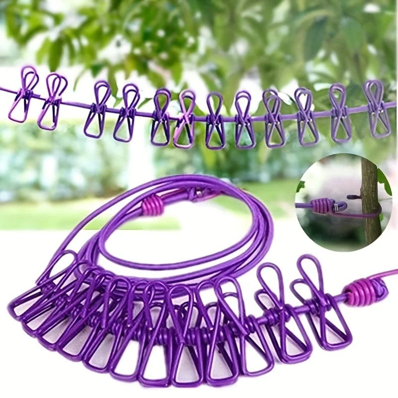 1 Stück tragbare Reise-Wäscheleine, einziehbare Camping-Wäscheleine, verstellbare Wäscheleine mit 12 Stück Clips, Trocknen von Kleidung für draußen und drinnen, Heimbedarf
