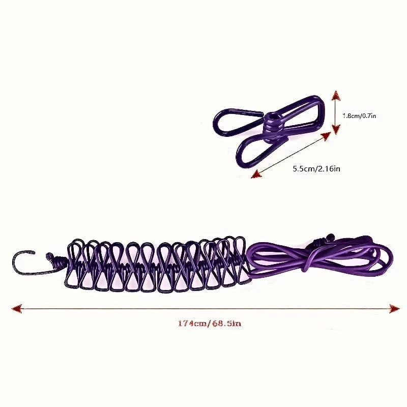 1 Stück tragbare Reise-Wäscheleine, einziehbare Camping-Wäscheleine, verstellbare Wäscheleine mit 12 Stück Clips, Trocknen von Kleidung für draußen und drinnen, Heimbedarf