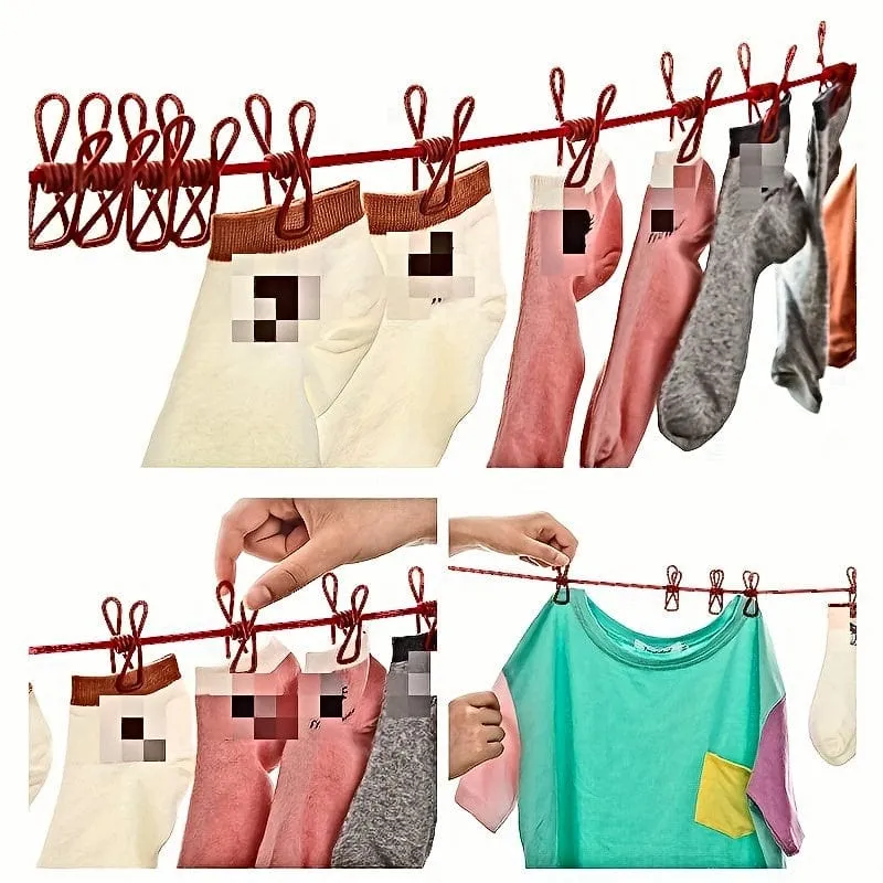 1 Stück tragbare Reise-Wäscheleine, einziehbare Camping-Wäscheleine, verstellbare Wäscheleine mit 12 Stück Clips, Trocknen von Kleidung für draußen und drinnen, Heimbedarf