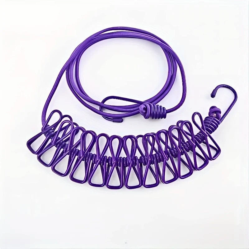 1 Stück tragbare Reise-Wäscheleine, einziehbare Camping-Wäscheleine, verstellbare Wäscheleine mit 12 Stück Clips, Trocknen von Kleidung für draußen und drinnen, Heimbedarf