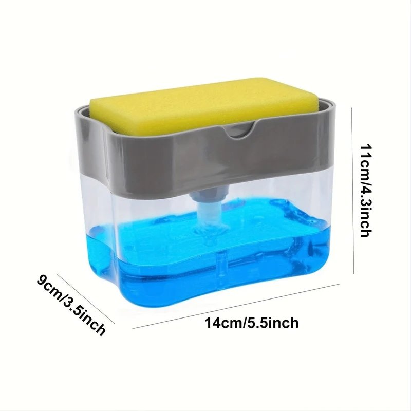 1 x Spülmittelspender mit Pumpe und Schwammhalter, silberfarben metallic, für Küchenspüle, ohne Schwamm, 4.5 x 2.5 x 0.7 cm, 0.37 kg