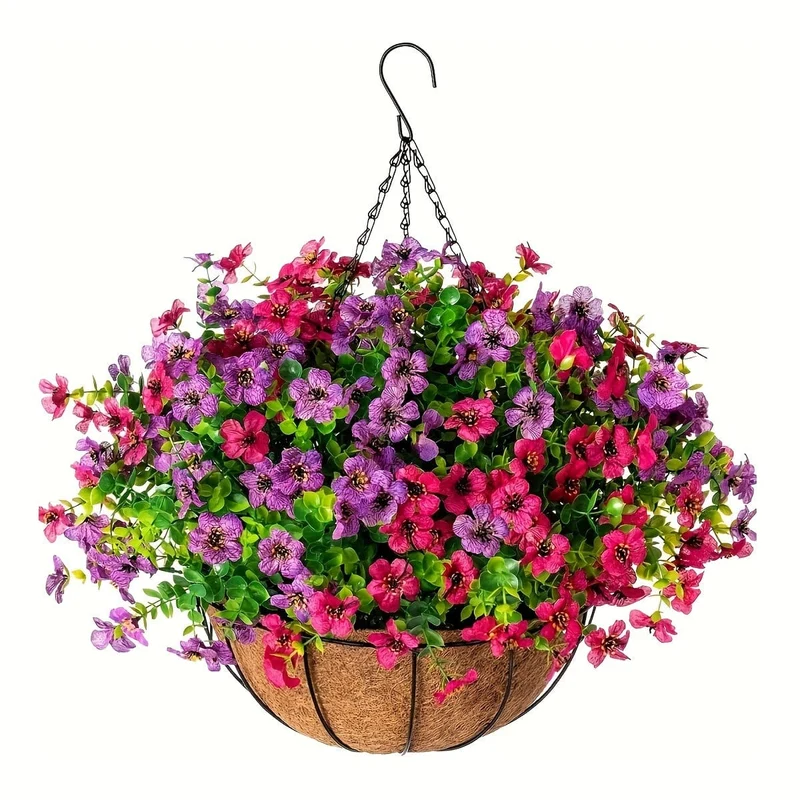 1 Stück künstliche Hängeblumen im Korb, künstliches Petunien-Blumenarrangement, Kokosnuss-Futterkorb mit Prunkwinden, Kunstpflanzen für die Dekoration von Terrasse, Garten, Veranda und Deck (mehrfarbig)
