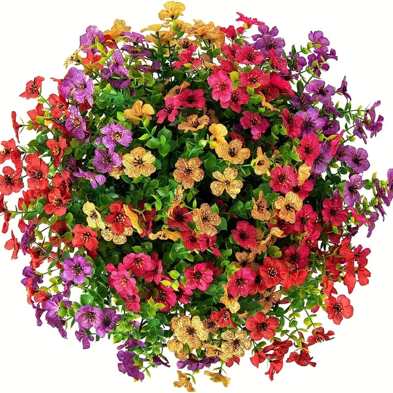1 Stück künstliche Hängeblumen im Korb, künstliches Petunien-Blumenarrangement, Kokosnuss-Futterkorb mit Prunkwinden, Kunstpflanzen für die Dekoration von Terrasse, Garten, Veranda und Deck (mehrfarbig)
