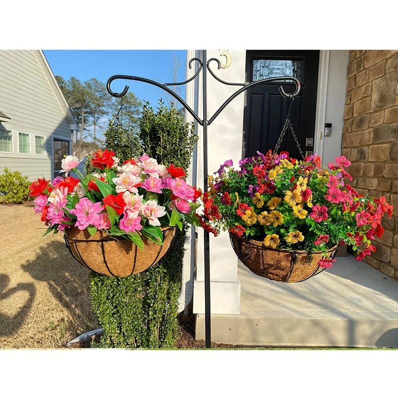 1 Stück künstliche Hängeblumen im Korb, künstliches Petunien-Blumenarrangement, Kokosnuss-Futterkorb mit Prunkwinden, Kunstpflanzen für die Dekoration von Terrasse, Garten, Veranda und Deck (mehrfarbig)
