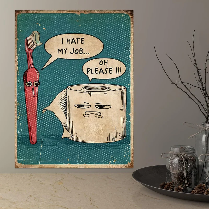 1-teiliges Vintage-Badezimmer-Poster-Set – Enthält Toilettenschild, Zahnbürste und Servietten-Poster – Perfekt für Schlafzimmer, Wohnzimmer und als Heimdekoration – Leinwand-Wandkunst – Rahmenlos