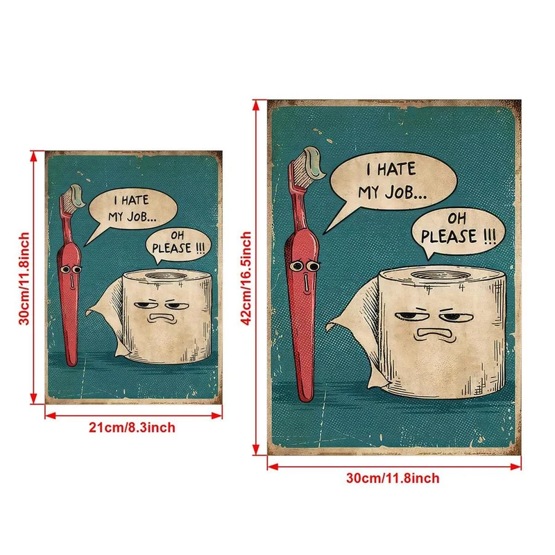 1-teiliges Vintage-Badezimmer-Poster-Set – Enthält Toilettenschild, Zahnbürste und Servietten-Poster – Perfekt für Schlafzimmer, Wohnzimmer und als Heimdekoration – Leinwand-Wandkunst – Rahmenlos