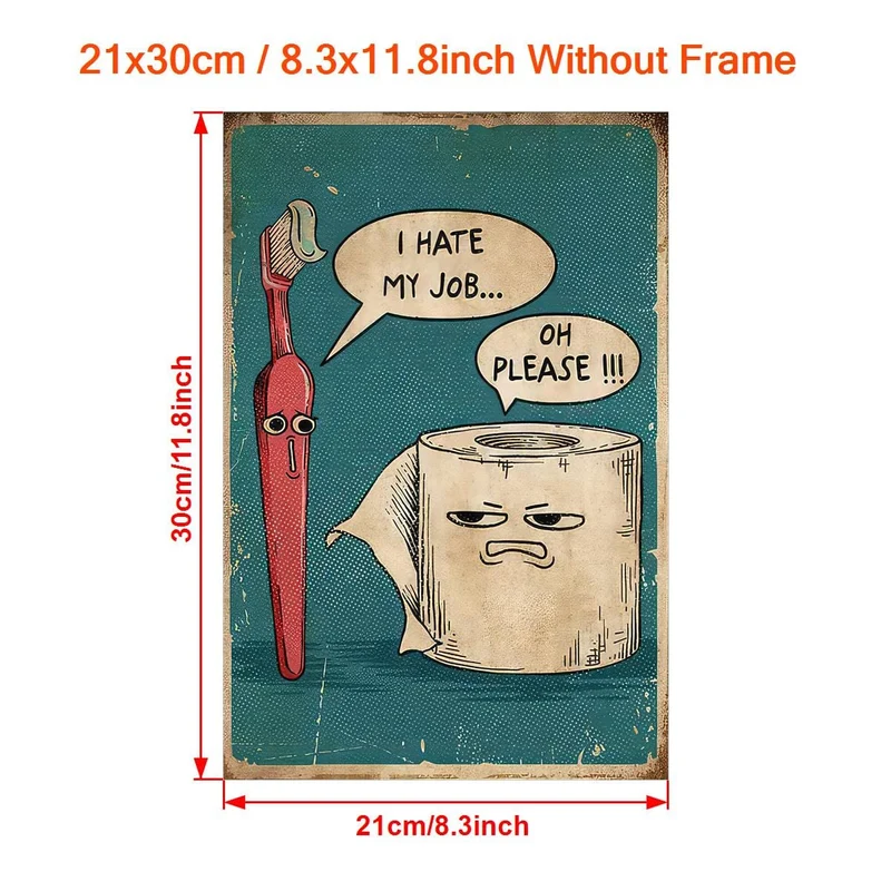 1-teiliges Vintage-Badezimmer-Poster-Set – Enthält Toilettenschild, Zahnbürste und Servietten-Poster – Perfekt für Schlafzimmer, Wohnzimmer und als Heimdekoration – Leinwand-Wandkunst – Rahmenlos