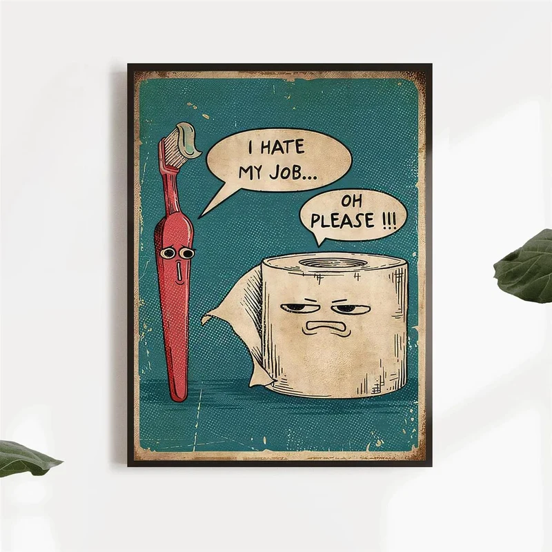 1-teiliges Vintage-Badezimmer-Poster-Set – Enthält Toilettenschild, Zahnbürste und Servietten-Poster – Perfekt für Schlafzimmer, Wohnzimmer und als Heimdekoration – Leinwand-Wandkunst – Rahmenlos