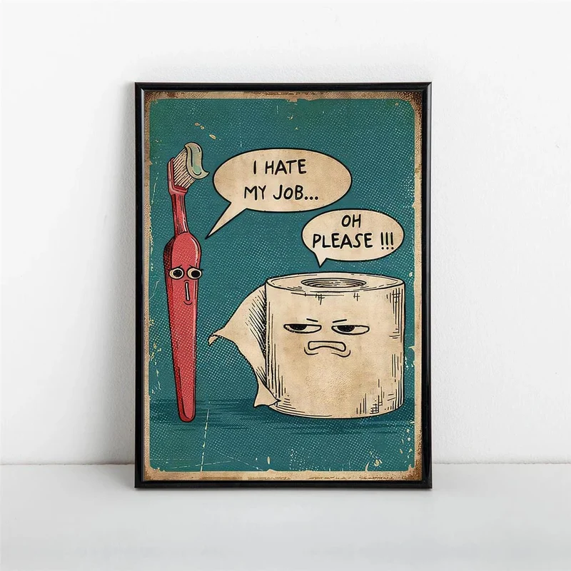 1-teiliges Vintage-Badezimmer-Poster-Set – Enthält Toilettenschild, Zahnbürste und Servietten-Poster – Perfekt für Schlafzimmer, Wohnzimmer und als Heimdekoration – Leinwand-Wandkunst – Rahmenlos