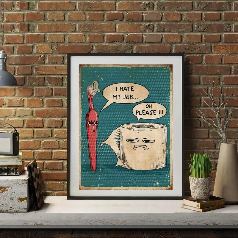 1-teiliges Vintage-Badezimmer-Poster-Set – Enthält Toilettenschild, Zahnbürste und Servietten-Poster – Perfekt für Schlafzimmer, Wohnzimmer und als Heimdekoration – Leinwand-Wandkunst – Rahmenlos