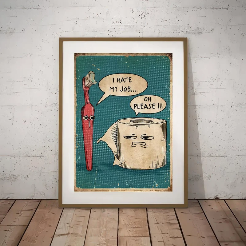 1-teiliges Vintage-Badezimmer-Poster-Set – Enthält Toilettenschild, Zahnbürste und Servietten-Poster – Perfekt für Schlafzimmer, Wohnzimmer und als Heimdekoration – Leinwand-Wandkunst – Rahmenlos