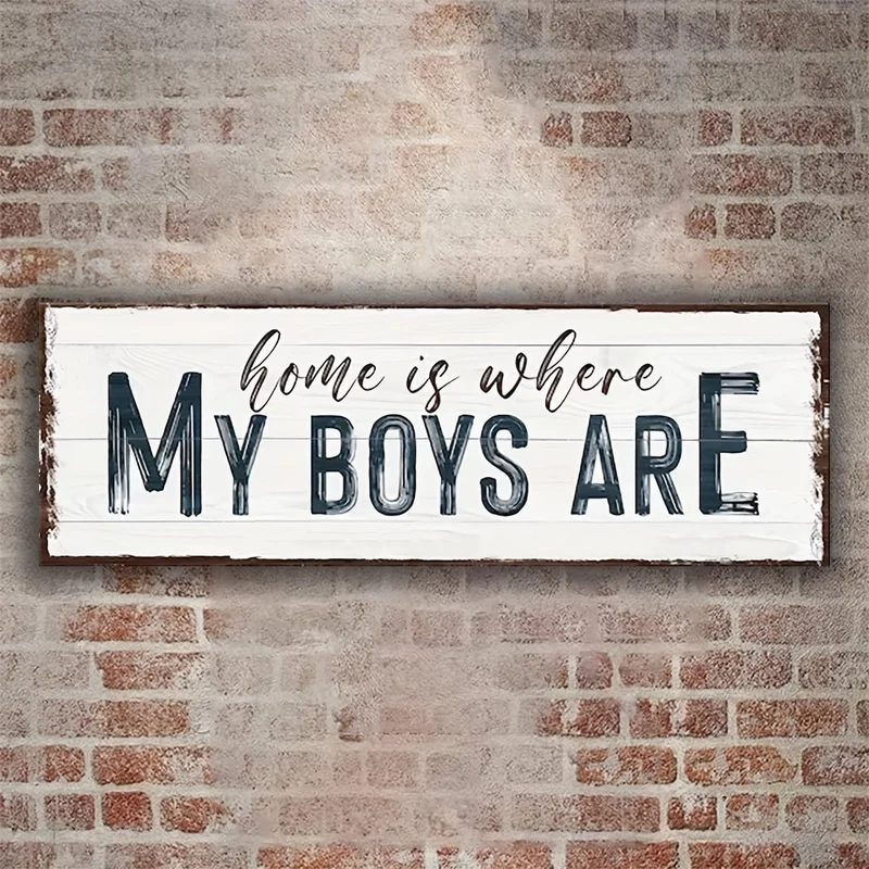 1 Stück, Familienschild, „Home Is Where My Boys“, Wandkunstschild für Zuhause, Holzschild, Türdekoration, (4 x 12 Zoll, 10 cm x 30 cm), Wanddekoration, Heimdekoration, Raumdekoration, Bauernhausdekor, Einweihungsgeschenk für das neue Zuhause