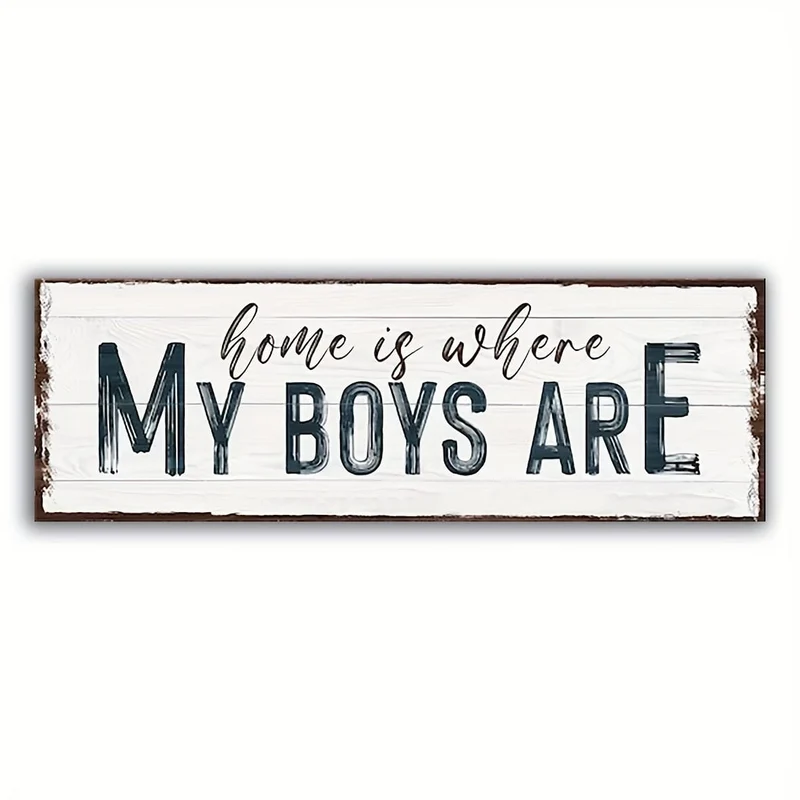 1 Stück, Familienschild, „Home Is Where My Boys“, Wandkunstschild für Zuhause, Holzschild, Türdekoration, (4 x 12 Zoll, 10 cm x 30 cm), Wanddekoration, Heimdekoration, Raumdekoration, Bauernhausdekor, Einweihungsgeschenk für das neue Zuhause