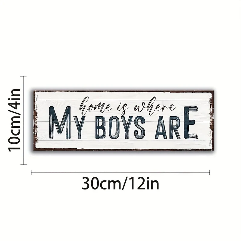 1 Stück, Familienschild, „Home Is Where My Boys“, Wandkunstschild für Zuhause, Holzschild, Türdekoration, (4 x 12 Zoll, 10 cm x 30 cm), Wanddekoration, Heimdekoration, Raumdekoration, Bauernhausdekor, Einweihungsgeschenk für das neue Zuhause
