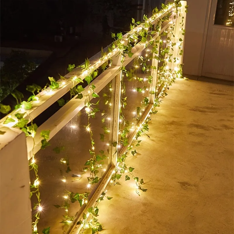 1 Stück grüne Blätter, Rattan, Lichterketten, LED-Kupferdraht, Ahornblätter, farbige Lichter, dekorative Lichter für Garten, Balkon, Hochzeit, Party, Weihnachten, Outdoor, Hof