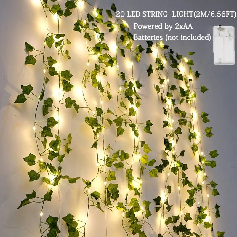 1 Stück grüne Blätter, Rattan, Lichterketten, LED-Kupferdraht, Ahornblätter, farbige Lichter, dekorative Lichter für Garten, Balkon, Hochzeit, Party, Weihnachten, Outdoor, Hof