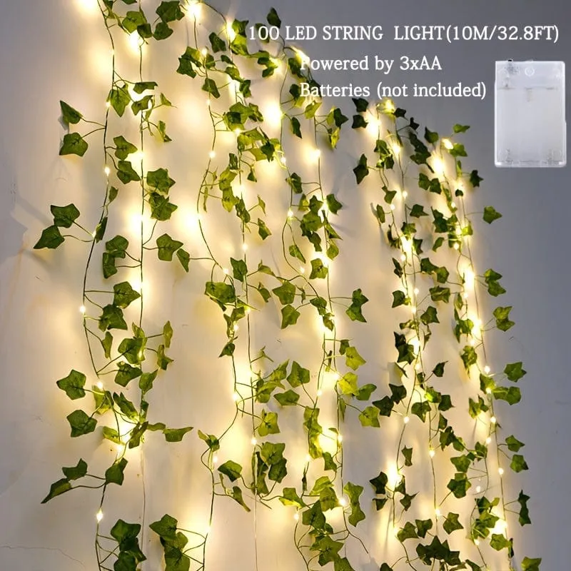 1 Stück grüne Blätter, Rattan, Lichterketten, LED-Kupferdraht, Ahornblätter, farbige Lichter, dekorative Lichter für Garten, Balkon, Hochzeit, Party, Weihnachten, Outdoor, Hof