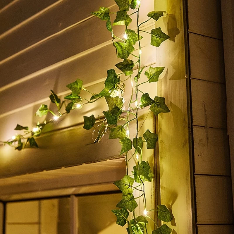 1 Stück grüne Blätter, Rattan, Lichterketten, LED-Kupferdraht, Ahornblätter, farbige Lichter, dekorative Lichter für Garten, Balkon, Hochzeit, Party, Weihnachten, Outdoor, Hof