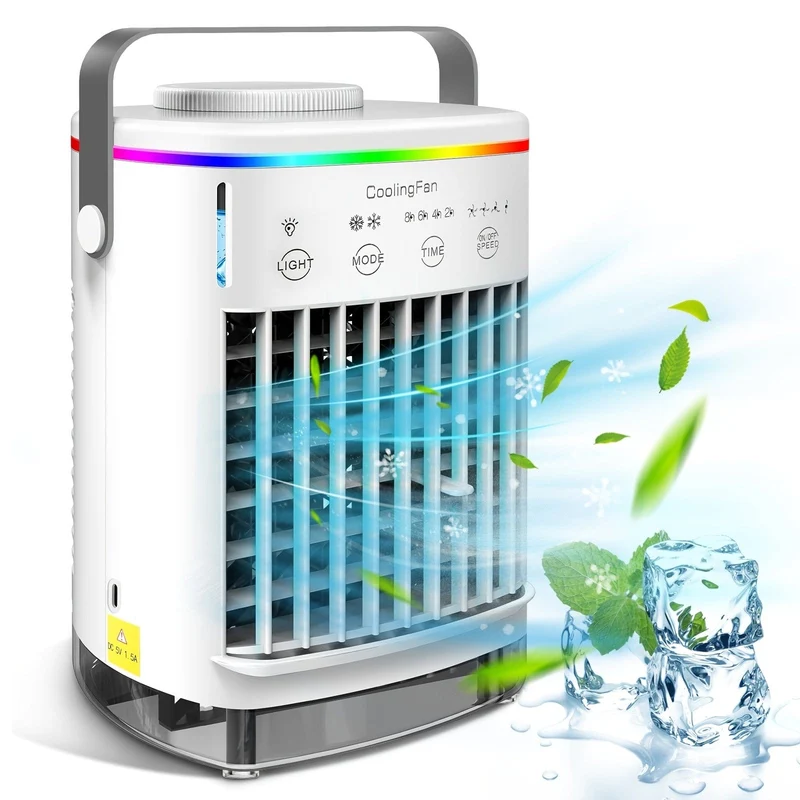 Luftkühlerventilator, tragbarer Nebelkühlerventilator, Verdunstungskühler für den persönlichen Raum, Luftbefeuchter, Mini-USB-Kühltischventilator mit 4 Windgeschwindigkeiten für Schlafzimmer, Reisen, Büro