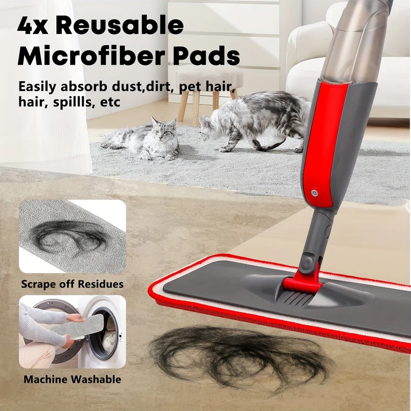 Mehrzweck-Sprühmopp-Set für die Küche zu Hause, Hartholz, Laminat, Vinylplanken, wiederverwendbare waschbare Pads, nachfüllbares Sprühgerät, Nass-/Trockenreinigungswerkzeug