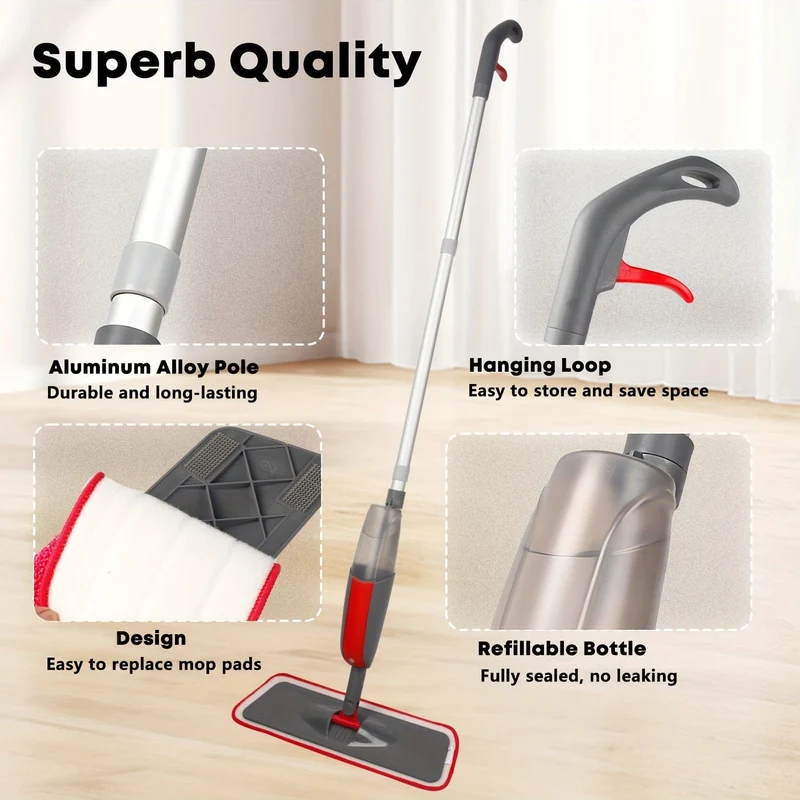 Mehrzweck-Sprühmopp-Set für die Küche zu Hause, Hartholz, Laminat, Vinylplanken, wiederverwendbare waschbare Pads, nachfüllbares Sprühgerät, Nass-/Trockenreinigungswerkzeug
