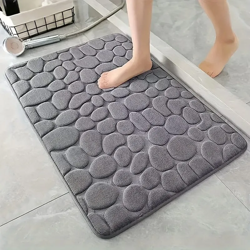 1 Stück Badezimmer-Badematte mit Kopfsteinpflaster-Prägung, maschinenwaschbarer Badteppich, schnell wasserabsorbierend, rutschfest, waschbar, dicker, weicher und bequemer Teppich für Duschraum, Badezimmerzubehör