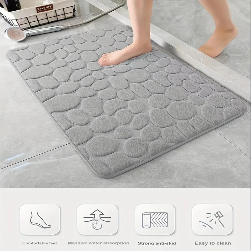 1 Stück Badezimmer-Badematte mit Kopfsteinpflaster-Prägung, maschinenwaschbarer Badteppich, schnell wasserabsorbierend, rutschfest, waschbar, dicker, weicher und bequemer Teppich für Duschraum, Badezimmerzubehör