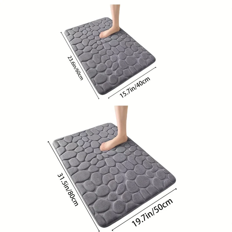 1 Stück Badezimmer-Badematte mit Kopfsteinpflaster-Prägung, maschinenwaschbarer Badteppich, schnell wasserabsorbierend, rutschfest, waschbar, dicker, weicher und bequemer Teppich für Duschraum, Badezimmerzubehör