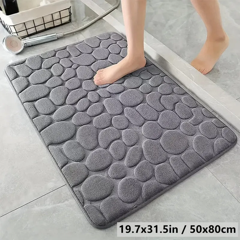 1 Stück Badezimmer-Badematte mit Kopfsteinpflaster-Prägung, maschinenwaschbarer Badteppich, schnell wasserabsorbierend, rutschfest, waschbar, dicker, weicher und bequemer Teppich für Duschraum, Badezimmerzubehör