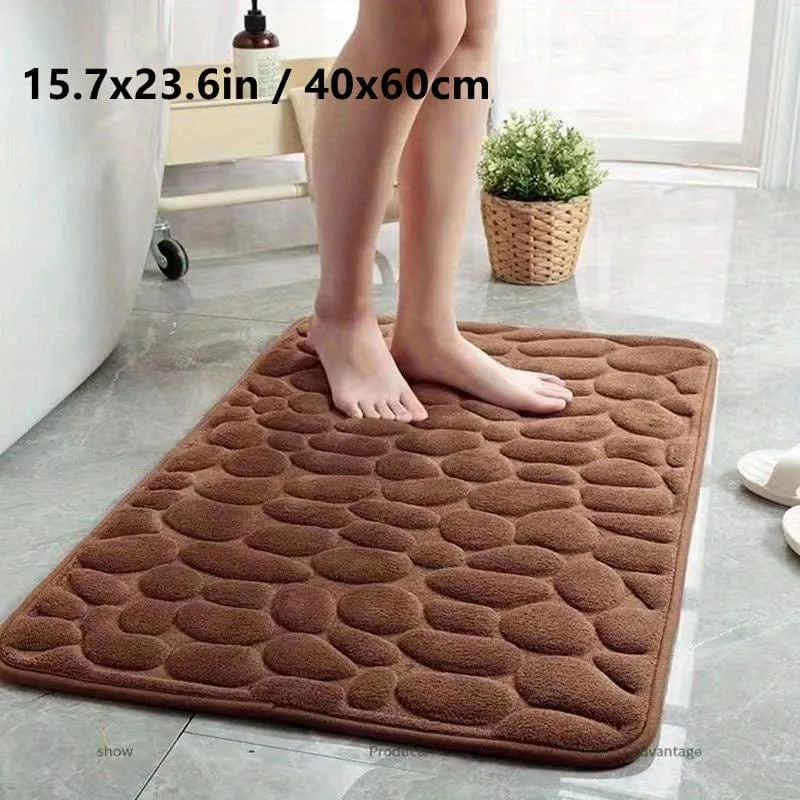 1 Stück Badezimmer-Badematte mit Kopfsteinpflaster-Prägung, maschinenwaschbarer Badteppich, schnell wasserabsorbierend, rutschfest, waschbar, dicker, weicher und bequemer Teppich für Duschraum, Badezimmerzubehör
