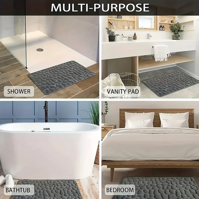 1 Stück Badezimmer-Badematte mit Kopfsteinpflaster-Prägung, maschinenwaschbarer Badteppich, schnell wasserabsorbierend, rutschfest, waschbar, dicker, weicher und bequemer Teppich für Duschraum, Badezimmerzubehör