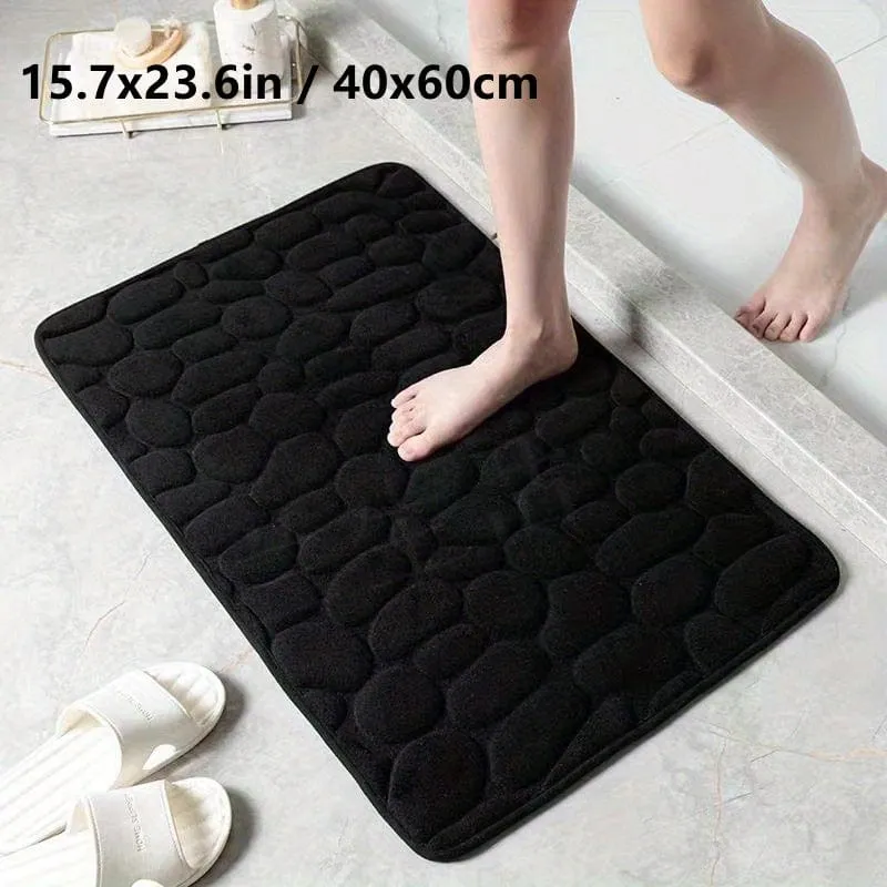 1 Stück Badezimmer-Badematte mit Kopfsteinpflaster-Prägung, maschinenwaschbarer Badteppich, schnell wasserabsorbierend, rutschfest, waschbar, dicker, weicher und bequemer Teppich für Duschraum, Badezimmerzubehör