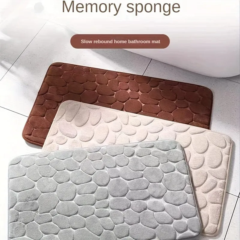 1 Stück Badezimmer-Badematte mit Kopfsteinpflaster-Prägung, maschinenwaschbarer Badteppich, schnell wasserabsorbierend, rutschfest, waschbar, dicker, weicher und bequemer Teppich für Duschraum, Badezimmerzubehör