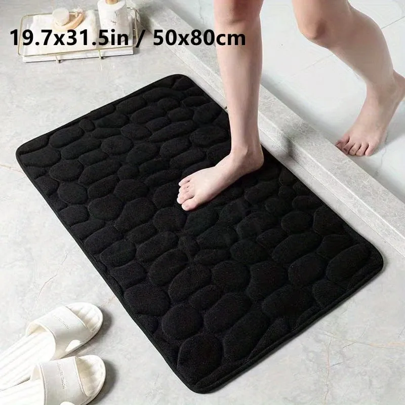 1 Stück Badezimmer-Badematte mit Kopfsteinpflaster-Prägung, maschinenwaschbarer Badteppich, schnell wasserabsorbierend, rutschfest, waschbar, dicker, weicher und bequemer Teppich für Duschraum, Badezimmerzubehör