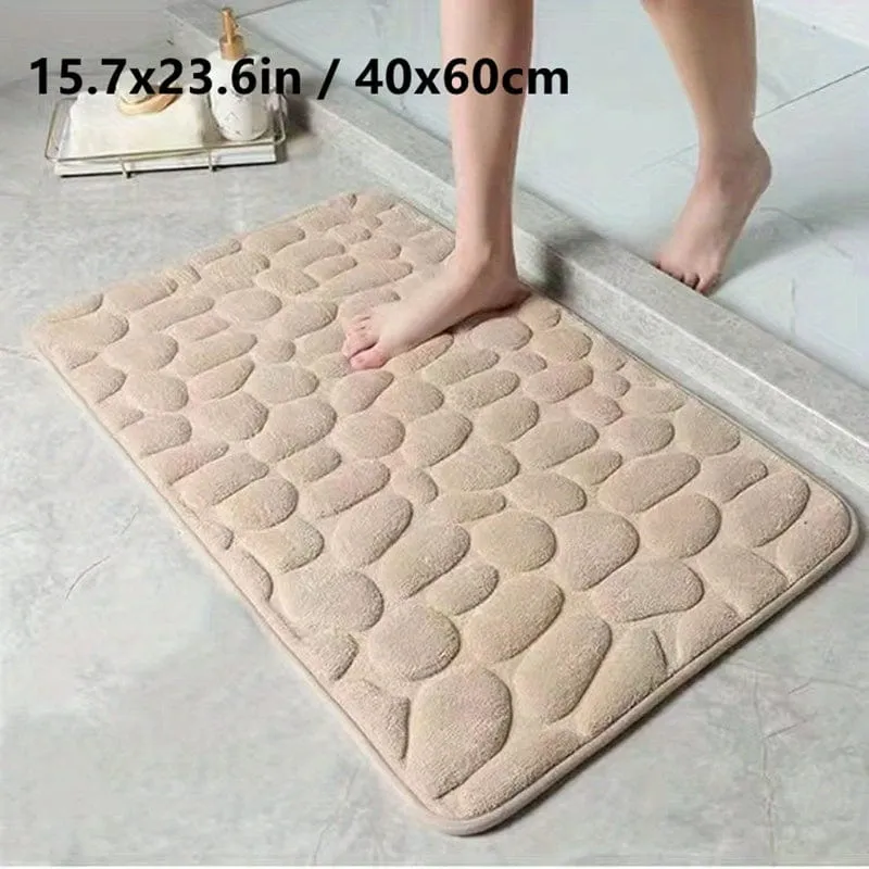 1 Stück Badezimmer-Badematte mit Kopfsteinpflaster-Prägung, maschinenwaschbarer Badteppich, schnell wasserabsorbierend, rutschfest, waschbar, dicker, weicher und bequemer Teppich für Duschraum, Badezimmerzubehör