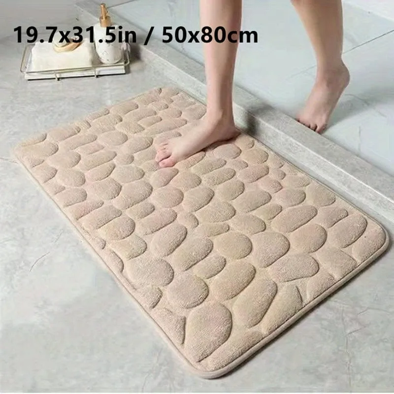 1 Stück Badezimmer-Badematte mit Kopfsteinpflaster-Prägung, maschinenwaschbarer Badteppich, schnell wasserabsorbierend, rutschfest, waschbar, dicker, weicher und bequemer Teppich für Duschraum, Badezimmerzubehör