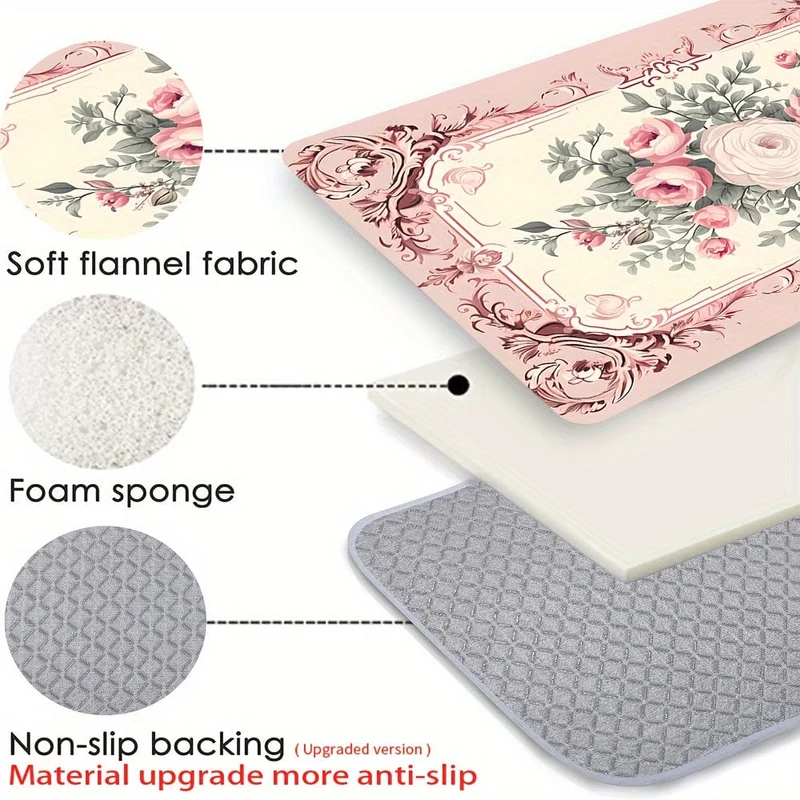 Fußmatte mit süßem Rosen-Aufdruck, Valentinstag-Thema, rutschfest, ölbeständig, Blumenteppich, wasserdicht, maschinenwaschbar, Kissen für Eingangstür, Badezimmer, Wohnzimmer, Waschküche, Heimdekoration