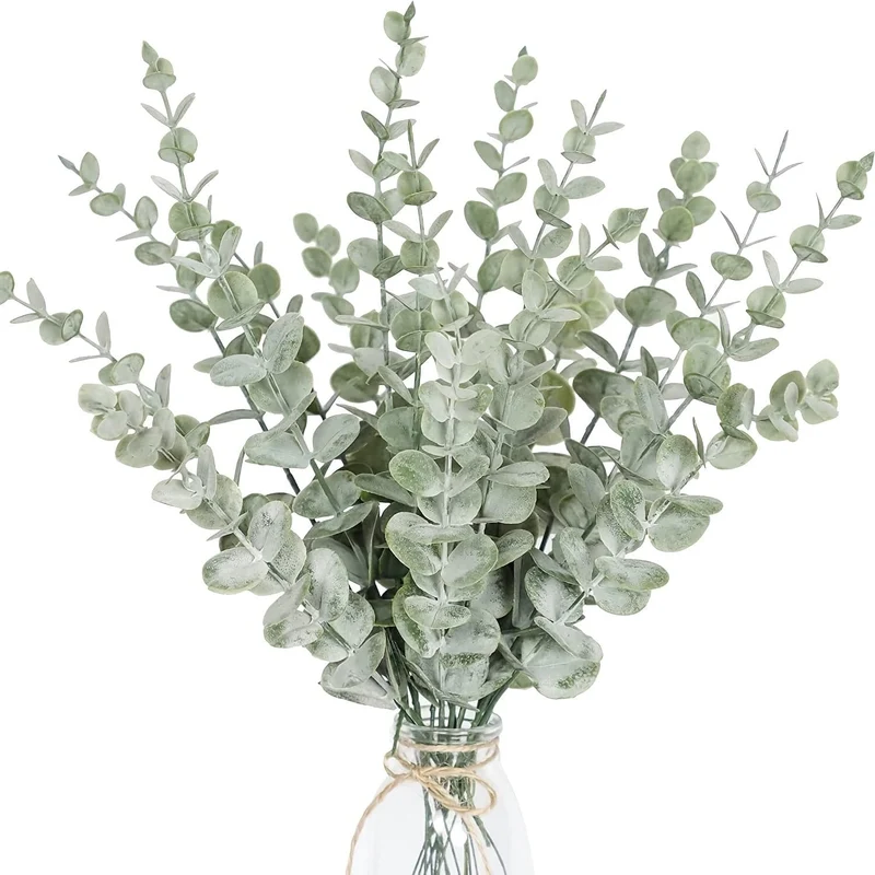 18 Stück Eukalyptusstiele, künstliche grüne Eukalyptusstiele, Eukalyptusblätter, Deko, Eukalyptuszweige, künstlicher Eukalyptus mit künstlichen Blättern, 38.1 cm, Kunsteukalyptusstiel für Vase, Hochzeitsstrauß, Zuhause