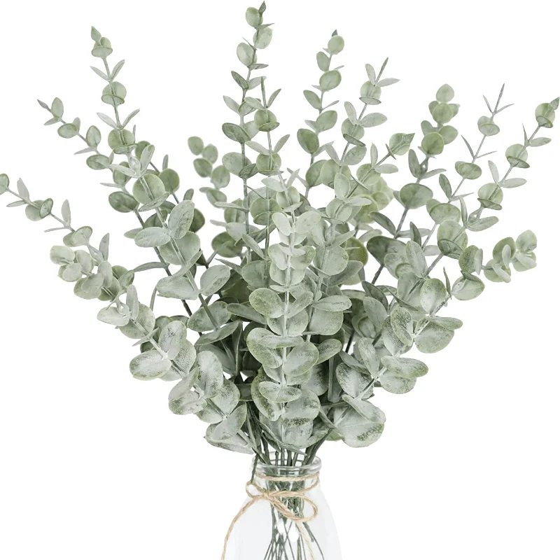 18 Stück Eukalyptusstiele, künstliche grüne Eukalyptusstiele, Eukalyptusblätter, Deko, Eukalyptuszweige, künstlicher Eukalyptus mit künstlichen Blättern, 38.1 cm, Kunsteukalyptusstiel für Vase, Hochzeitsstrauß, Zuhause