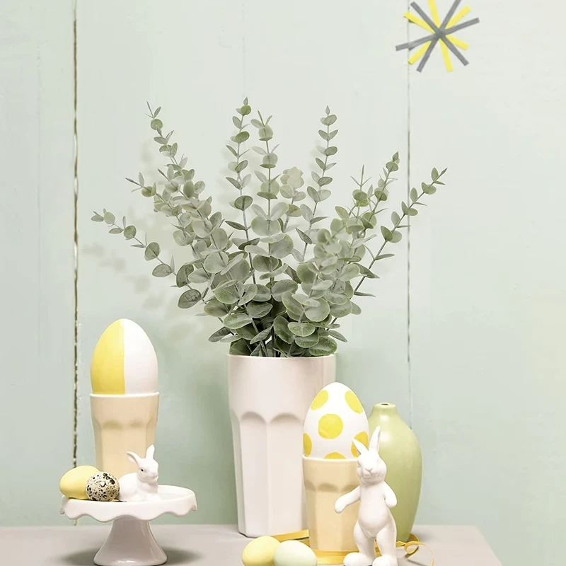 18 Stück Eukalyptusstiele, künstliche grüne Eukalyptusstiele, Eukalyptusblätter, Deko, Eukalyptuszweige, künstlicher Eukalyptus mit künstlichen Blättern, 38.1 cm, Kunsteukalyptusstiel für Vase, Hochzeitsstrauß, Zuhause