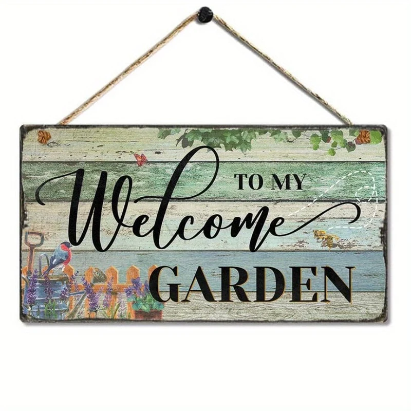 1 Stück buntes Blumengarten-Willkommen in meinem Garten-Schild aus Holz zum Aufhängen, Dekoration für Zuhause, Garten, Hof, Tür, Anhänger, Zubehör (mit Seil)