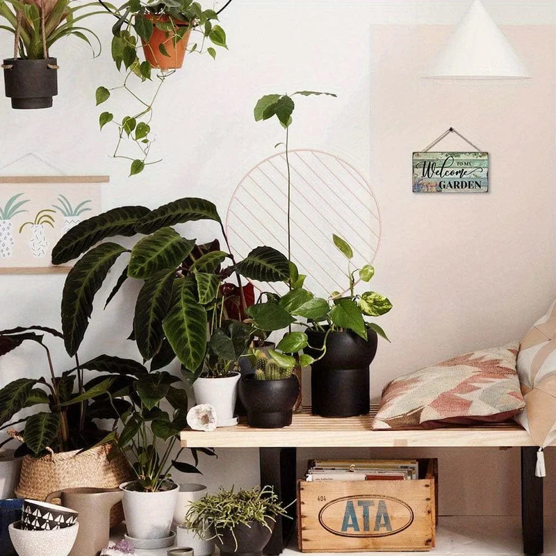 1 Stück buntes Blumengarten-Willkommen in meinem Garten-Schild aus Holz zum Aufhängen, Dekoration für Zuhause, Garten, Hof, Tür, Anhänger, Zubehör (mit Seil)