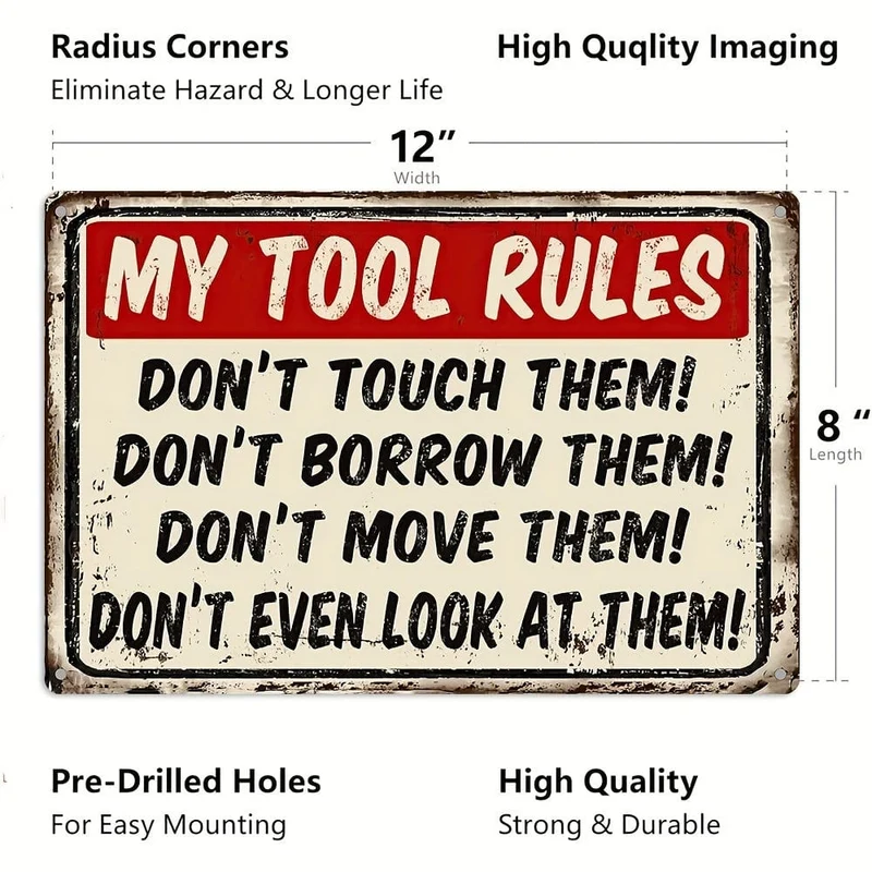 1 Stück Metallschilder „My Tool Rules“, lustiger Garten, Vintage, Retro, Garage, Schuppen, Metallblechschild, 8 x 12 cm x 30 x 20 cm