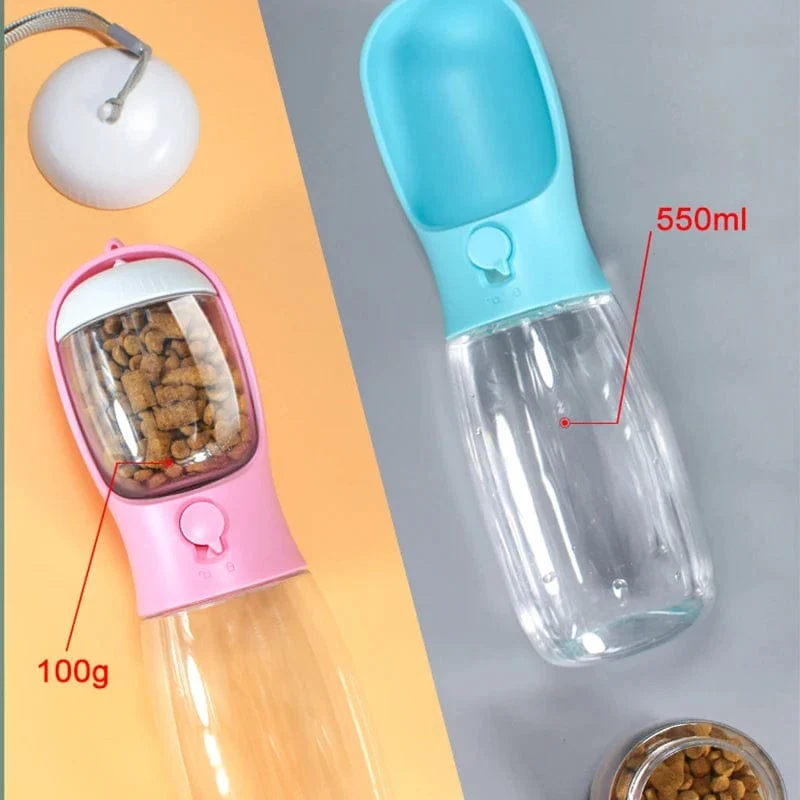 Lebensmittelechtes Material, 2-in-1 tragbare Wasser- und Futterflasche für Hunde zum Spazierengehen, Futterspender für Hunde, Trinkflasche